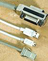 Figure 3. I/O cables and connectors (top-to-bottom) GPIB; USB standard-B; USB mini-B; alternative latching USB